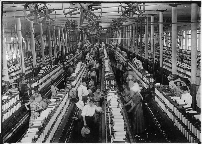 "Interior of Magnolia Cotton Mills Spinning Room. See the Little Ones Scattered through the Mill. All Work. Magnolia, Miss., 05/03/1911" Original public domain image from Flickr