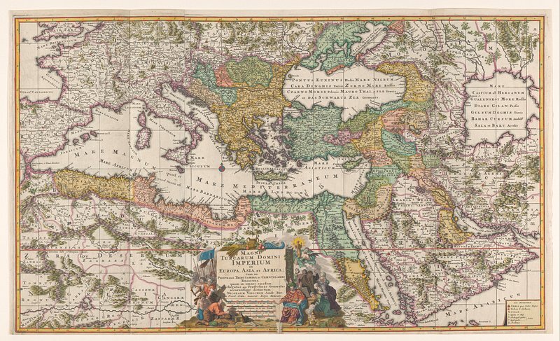 Kaart van het Middellandse Zeegebied met delen van Europa, Noord Afrika en het Midden Oosten (Ottomaanse rijk) (1650 - 1700) by Nicolaes Visscher I, Gilliam van der Gouwen and Philip Tidemann

More:

 Original public domain image from The Rijksmuseum